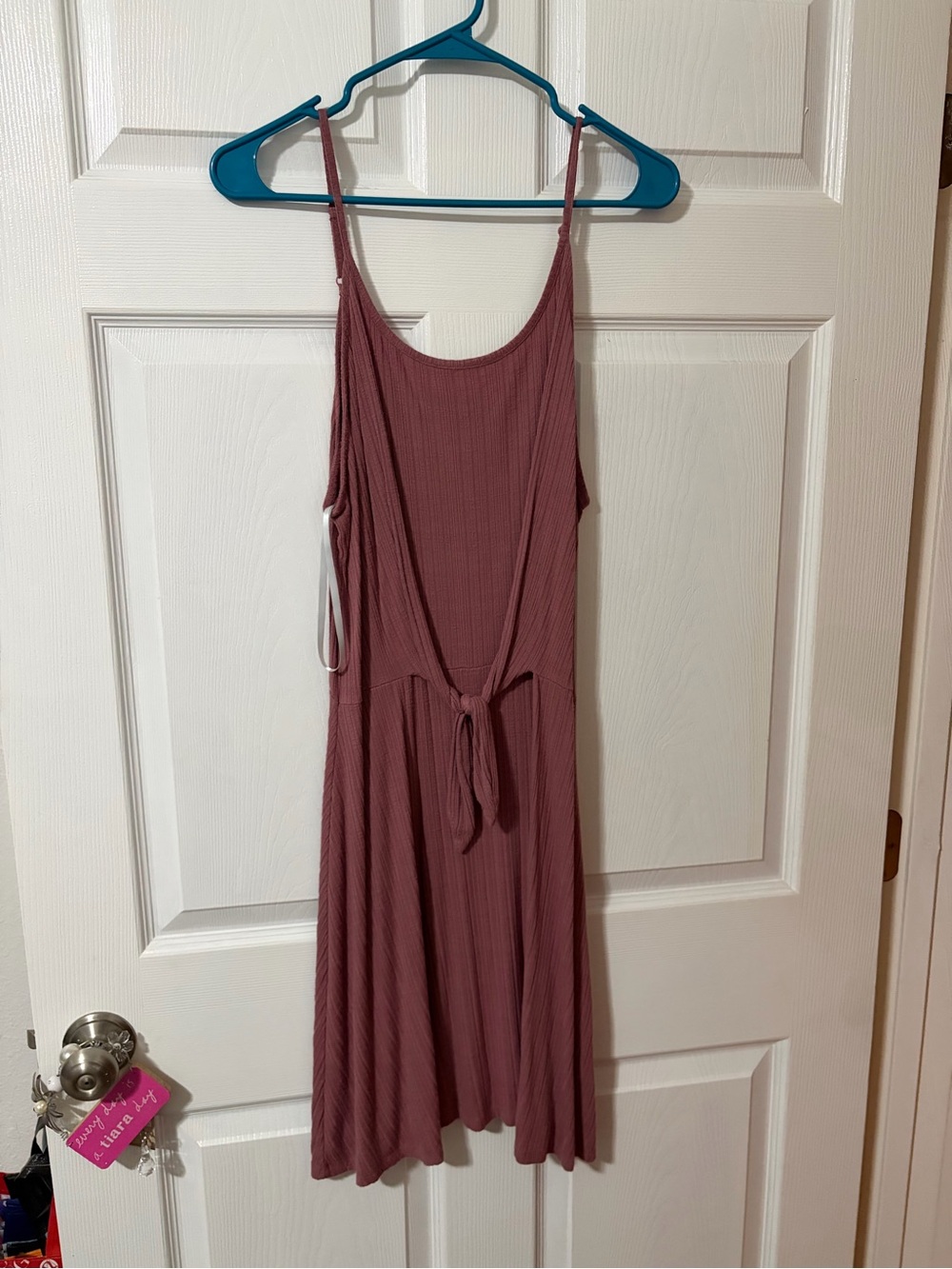 Pink Rose Mauve Ribbed Tie-Front Midi Dress